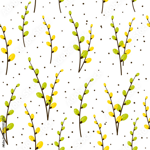 Seamless pattern with pussy-willow branches 