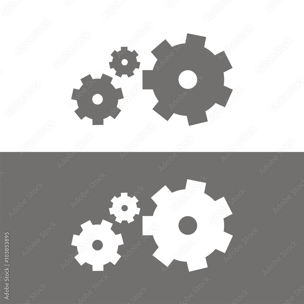 Icono de engranaje. Símbolo de configuración o ajustes en fondos blanco y negro