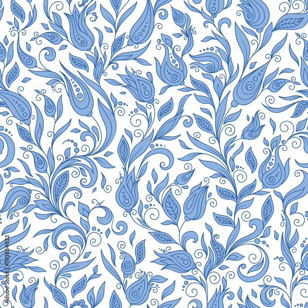 Fototapeta premium Seamless Pattern. Paisley Flowers Illustration Design