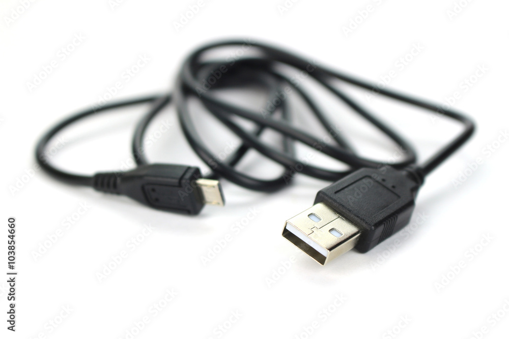 Mobile phone charger cable isolate on white background:selective Mobile phone charger cable isolate on white background:selective
