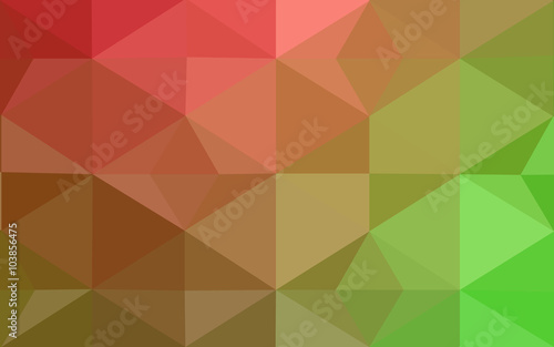 Multicolor dark red, green polygonal design pattern, which consist of triangles and gradient in origami style.