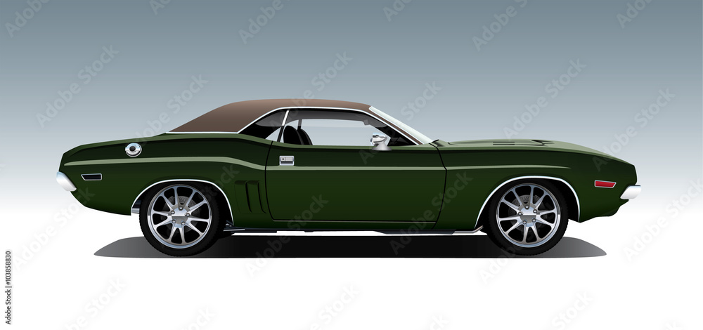 Classic 1970s muscle car. Vector EPS10 isolated, separated layers, quick repaint.