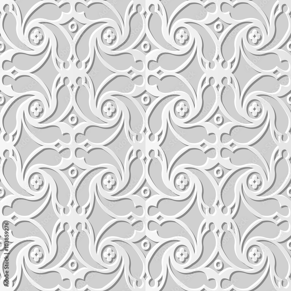Vector damask seamless 3D paper art pattern background 192 Spiral Cross Flower
