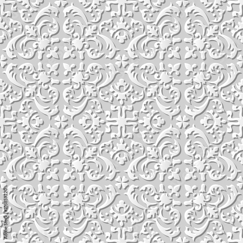 Vector damask seamless 3D paper art pattern background 191 Spiral Kaleidoscope 
