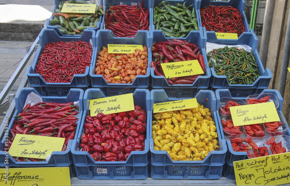 Chili in verschiedenen Schärfen