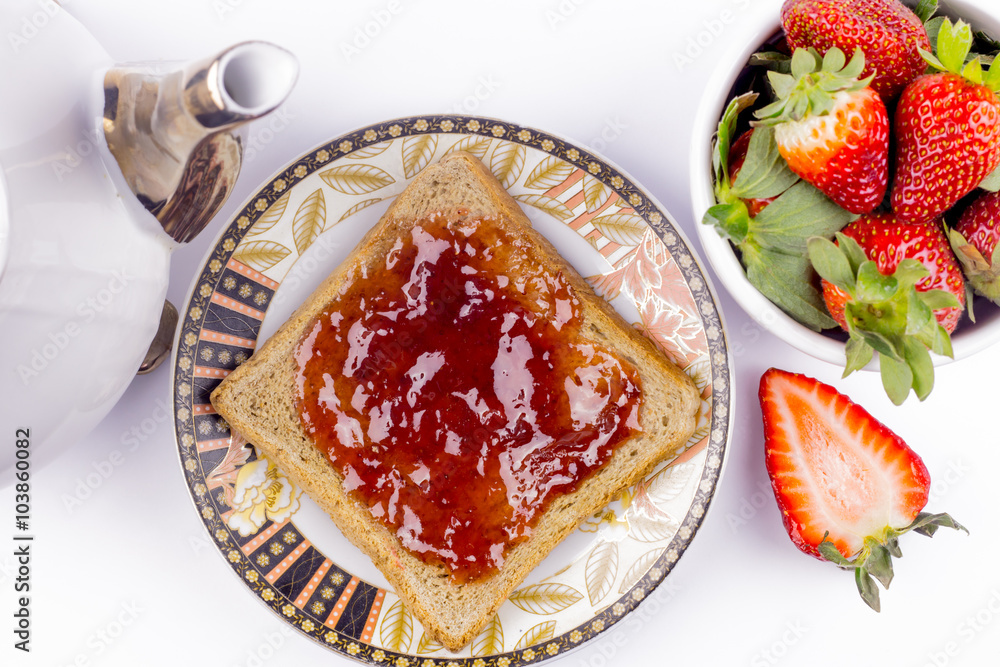 sweet strawberries jam on toast close up sweet strawberries jam on toast close up