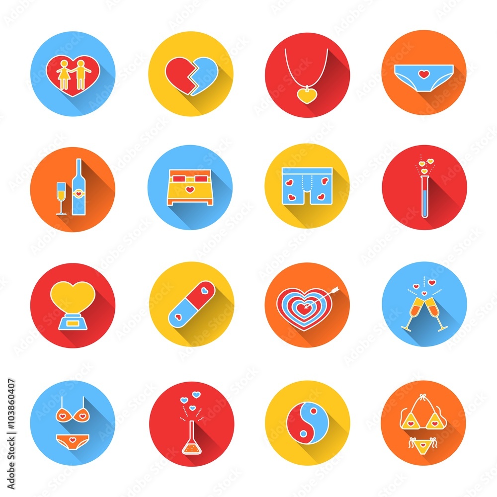 Set of colored icons for Valentine's day. 
