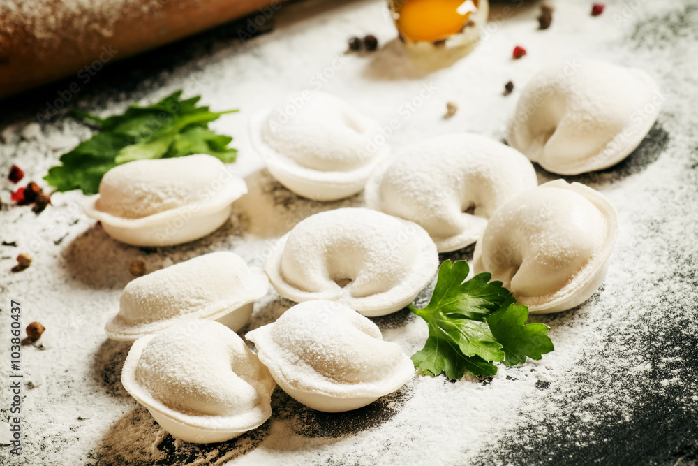 Traditional Russian meat dumplings, cooking illustration, select Traditional Russian meat dumplings, cooking illustration, select