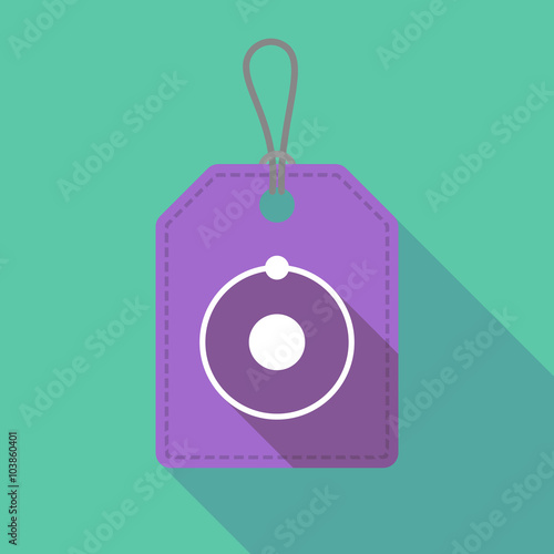 Long shadow label icon with an atom