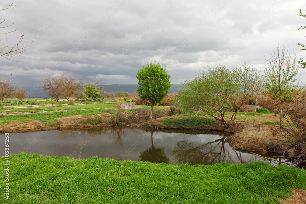 Fototapeta premium Early Spring in the Park.Clouds Before the Rain Began
