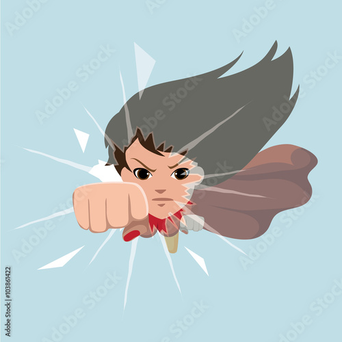 
Feminist super hero smashing through glass ceiling. EPS 10 vector.