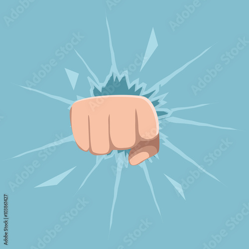 
Cartoon fist smashing through glass.