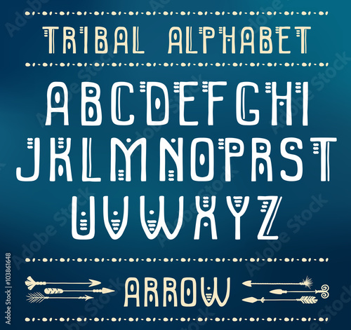 Tribal Alphabet. Vector ethnic letters and arrows. Cute and funny ABS letters for your design.