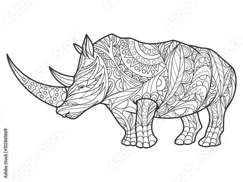 Rhinoceros coloring book for adults vector