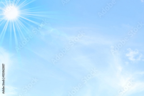 blue sky with sun and clouds day light background
