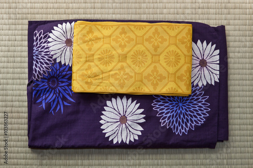 Fotografie Folded yukata and obi, a light robe and sash belt in Tokyo, Japan