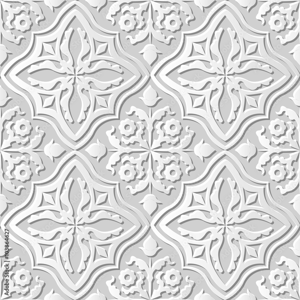 Vector damask seamless 3D paper art pattern background 204 Cross Kaleidoscope Flower
