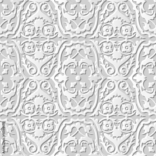 Vector damask seamless 3D paper art pattern background 206 Flower Vine Spiral 