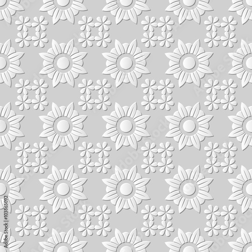 Vector damask seamless 3D paper art pattern background 207 Cross Round Flowerl 