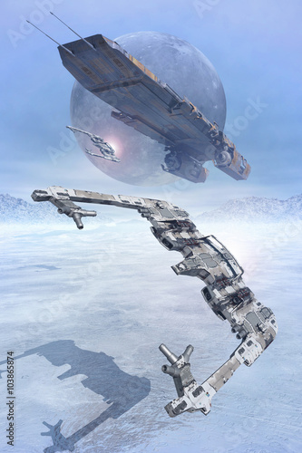 Obraz na plátně Space fighters flying low on ice