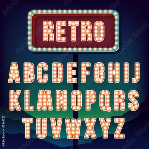 Vintage letters. Set of retro neon alphabet. 
