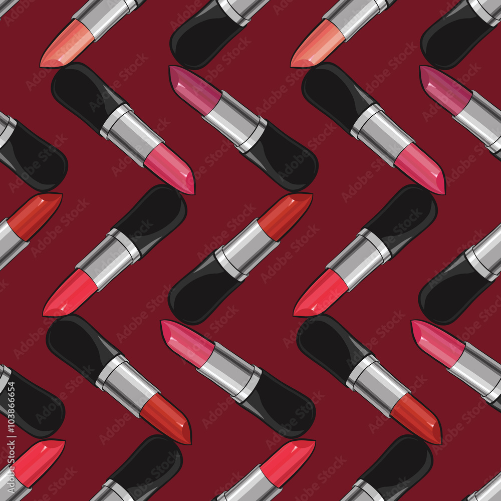 Obraz premium Seamless pattern with lipsticks. Vector illustration.