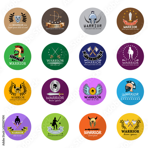 Warriors Icons Set-Isolated On Circle Background-Vector Illustration, Graphic Design.For Web, Websites, Print, Presentation And Promotional Materials.Collection Of Sparta,Greek,Military,Weapon Symbols