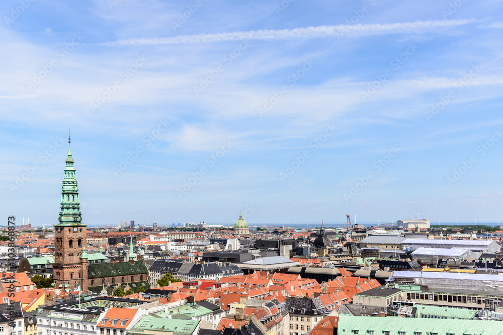 Copenhagen Panoramic View / Copenhagen panoramic view from Amalienborg Palace and its square with roofs and buildings.
