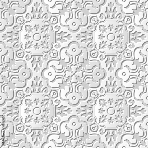 Vector damask seamless 3D paper art pattern background 218 Spiral Curve Kaleidoscope 