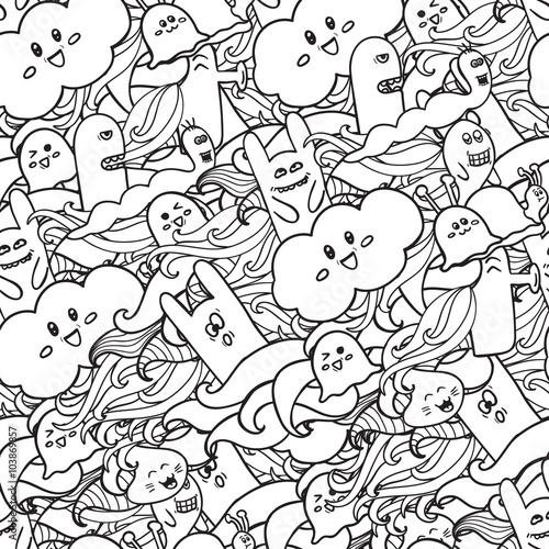 Doodle vector seamless pattern with monsters. Funny monsters graffiti. can be used for backgrounds  t-shirts 