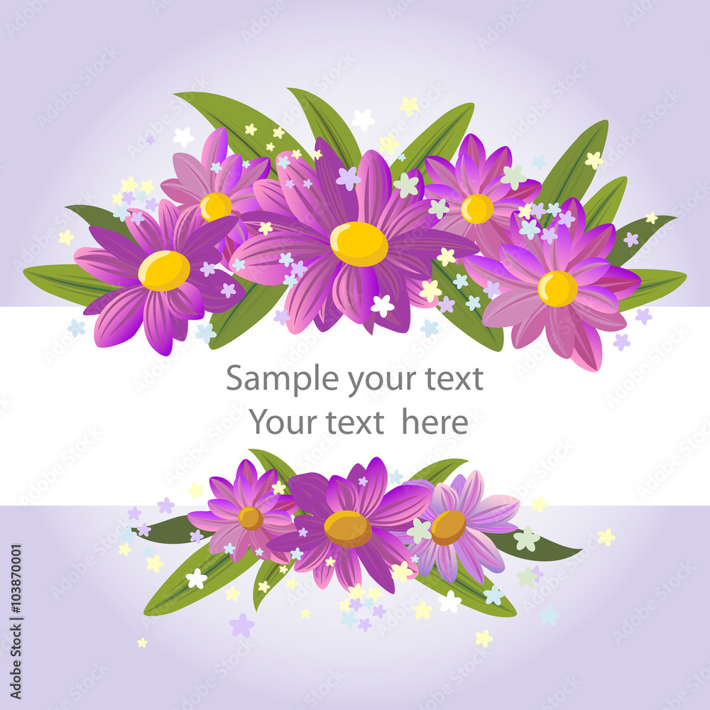 Vector flower greeting and invitation cards wedding, events. Chrysanthemums and asters