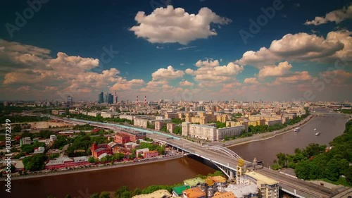 sunny day moscow river traffic roof top panorama 4k time lapse russia
