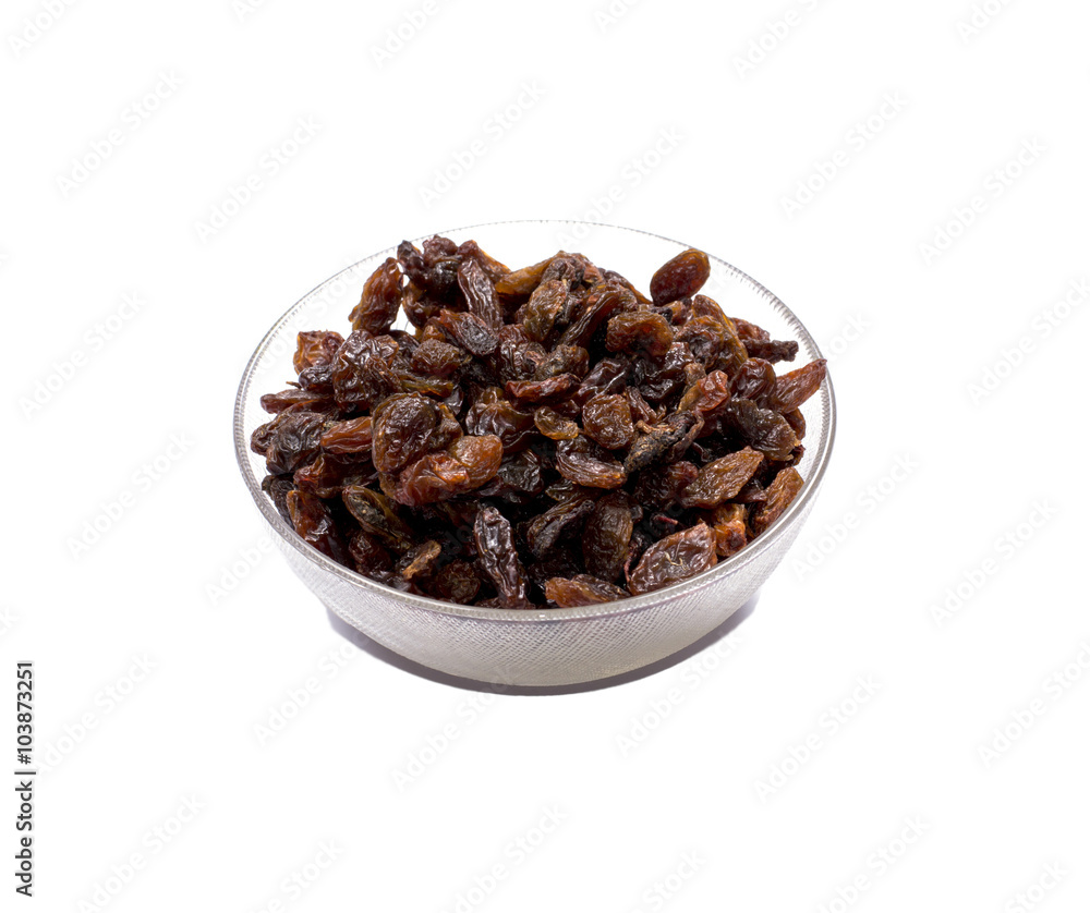 the transparent bowl filled with raisin, isolate the transparent bowl filled with raisin, isolate
