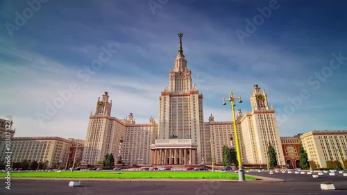 sunny day famous lomonosov moscow state university panorama 4k time lapse russia

