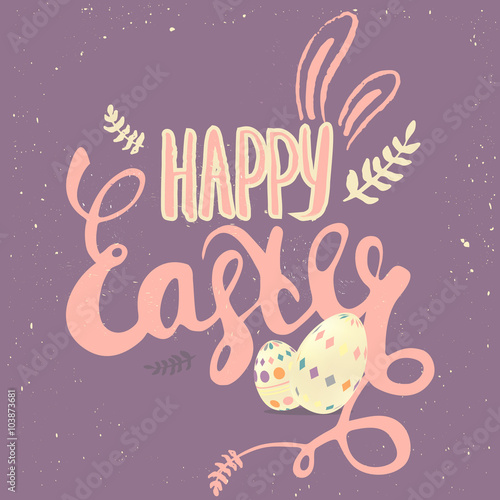 Vintage Happy Easter greeting card with eggs and lettering. Vector concept for web sites and printed materials in cartoon style. web / Easter icons  © alenast