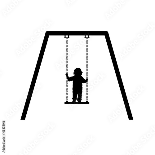  child on swing illustration in black