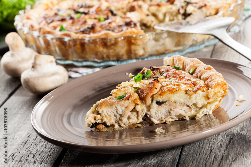 Slice of tart with chicken amd mushrooms Slice of tart with chicken amd mushrooms