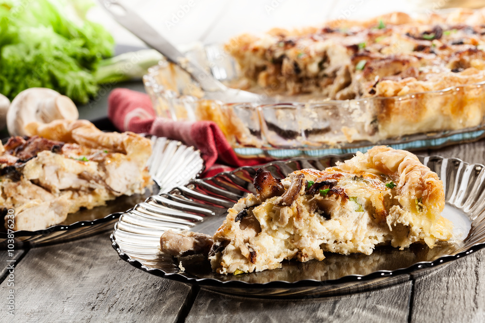 Slice of tart with chicken amd mushrooms Slice of tart with chicken amd mushrooms