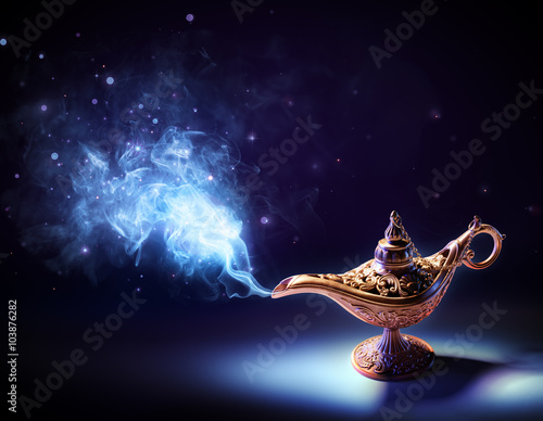 Slika na platnu Lamp Of Wishes - Magic Smoke Coming Out Of The Bottle