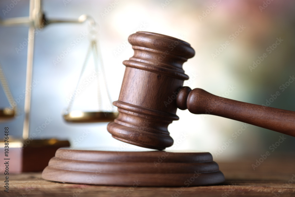 Law theme, mallet of judge, wooden gavel, books Law theme, mallet of judge, wooden gavel, books