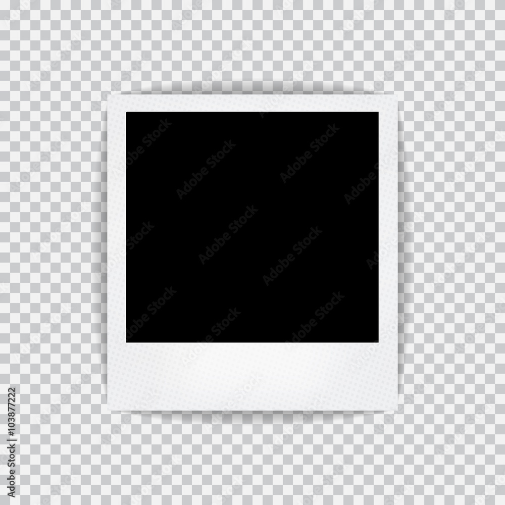 Old empty realistic photo frame with transparent shadow on plaid black white background Old empty realistic photo frame with transparent shadow on plaid black white background