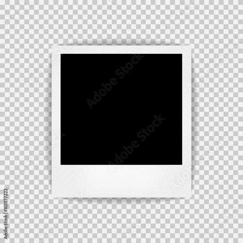 Old empty realistic photo frame with transparent shadow on plaid black white background