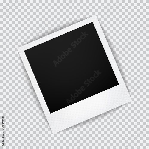 Old empty realistic photo frame with transparent shadow on plaid black white background