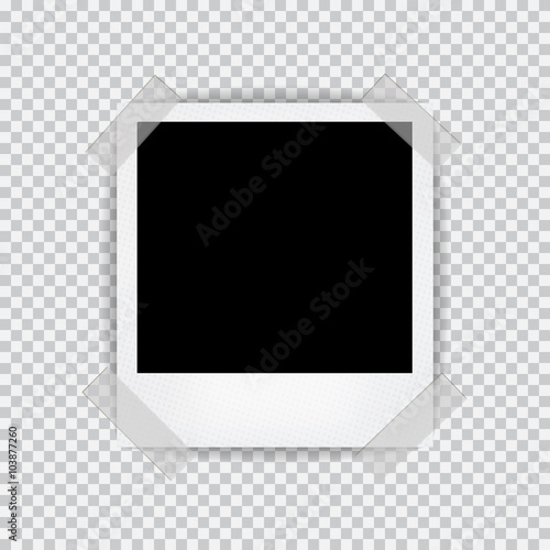 Old empty realistic photo frame with transparent shadow on plaid black white background