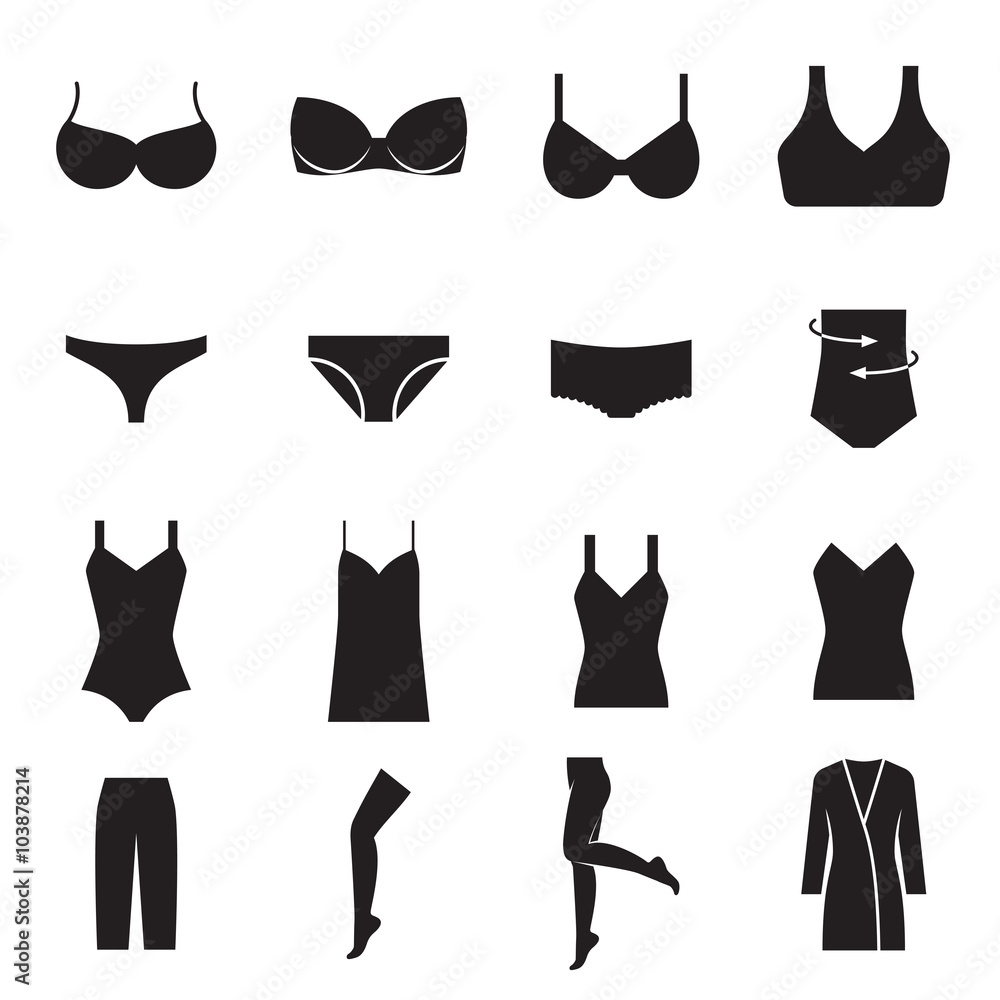 Vetor do Stock: Set of underwear icons. Lingerie icons. Vector illustration