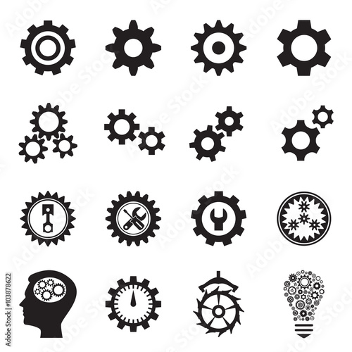 Cogwheel (gear) icons. Collection of symbols - the setting for web sites and applications, repair and maintenance, transmission, etc. Vector illustration