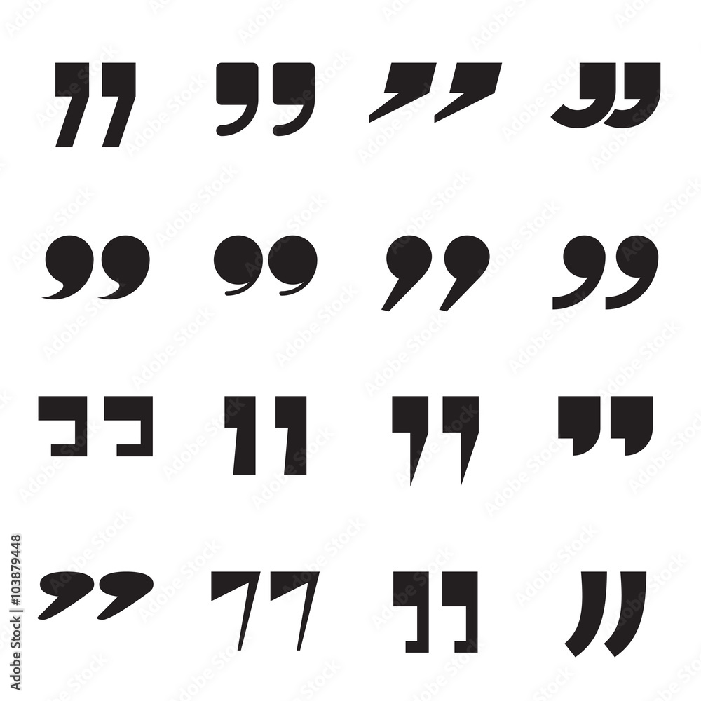 Collection of quotation marks, speech marks, quote sign icons. Black