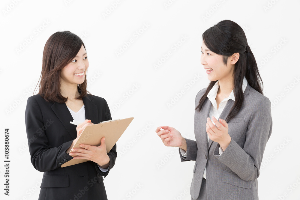 asian businesswomen working on white background asian businesswomen working on white background