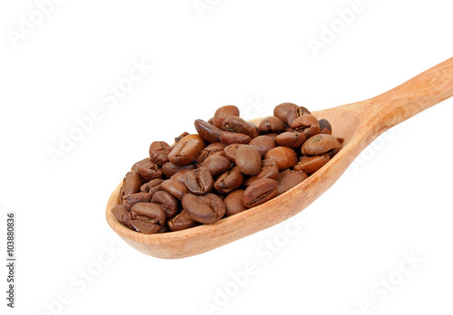 Coffee beans in wooden spoon