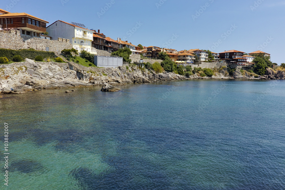 Panoramic view to old town and Black sea in Sozopol, Burgas Region, Bulgaria